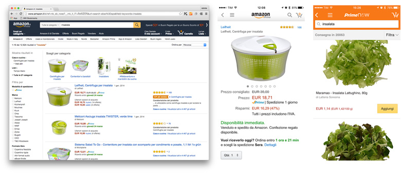 Confronto app e desktop - Amazon Prime Now