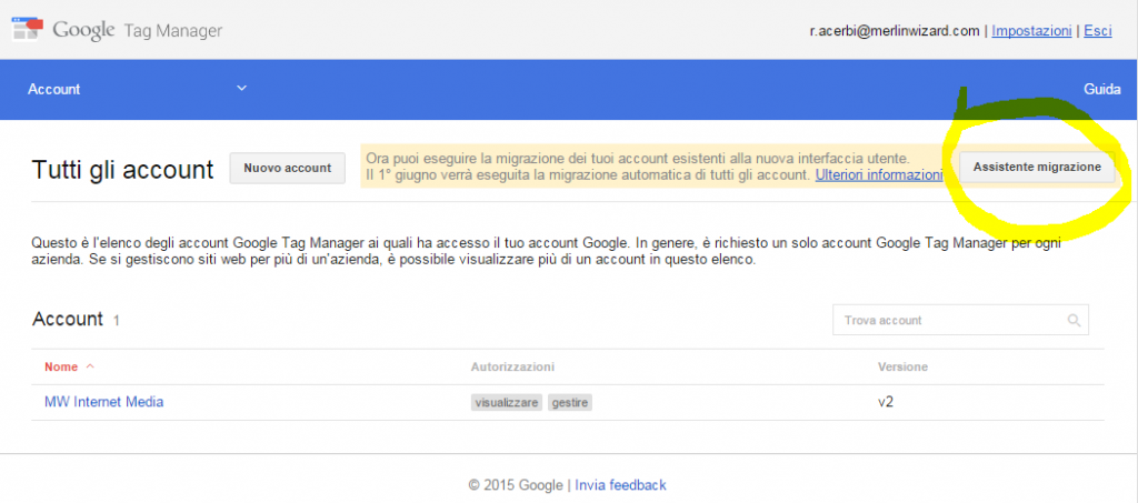 Tag Manager Assitente Migrazione