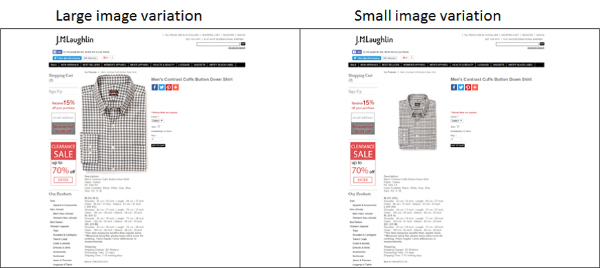 Screeshot test A/B immagine piccola e grande scheda prodotto