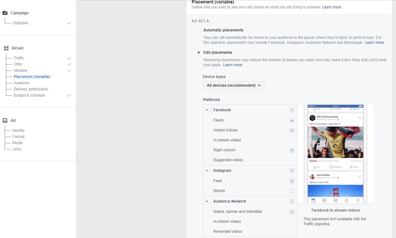 testa la posizione dei tuoi annunci su facebook ads