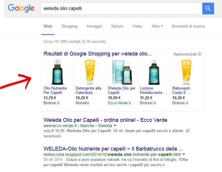 Google Shopping come visto in SERP