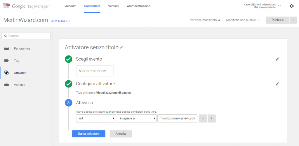 Tag Manager V2 Scegli Evento