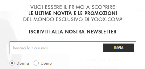 Esempio Newsletter Yoox